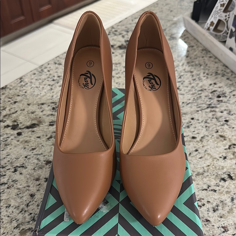 Trary Tan Stiletto Heels Classic Pointed Toe